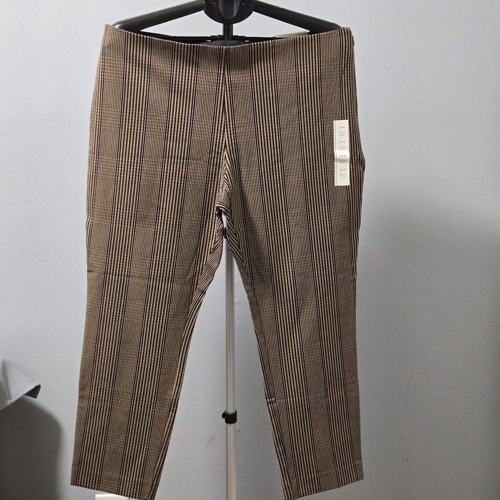 a new day Womens Brown Plaid Trousers Skinny Ankle Stretch Size 16 Reg High Rise